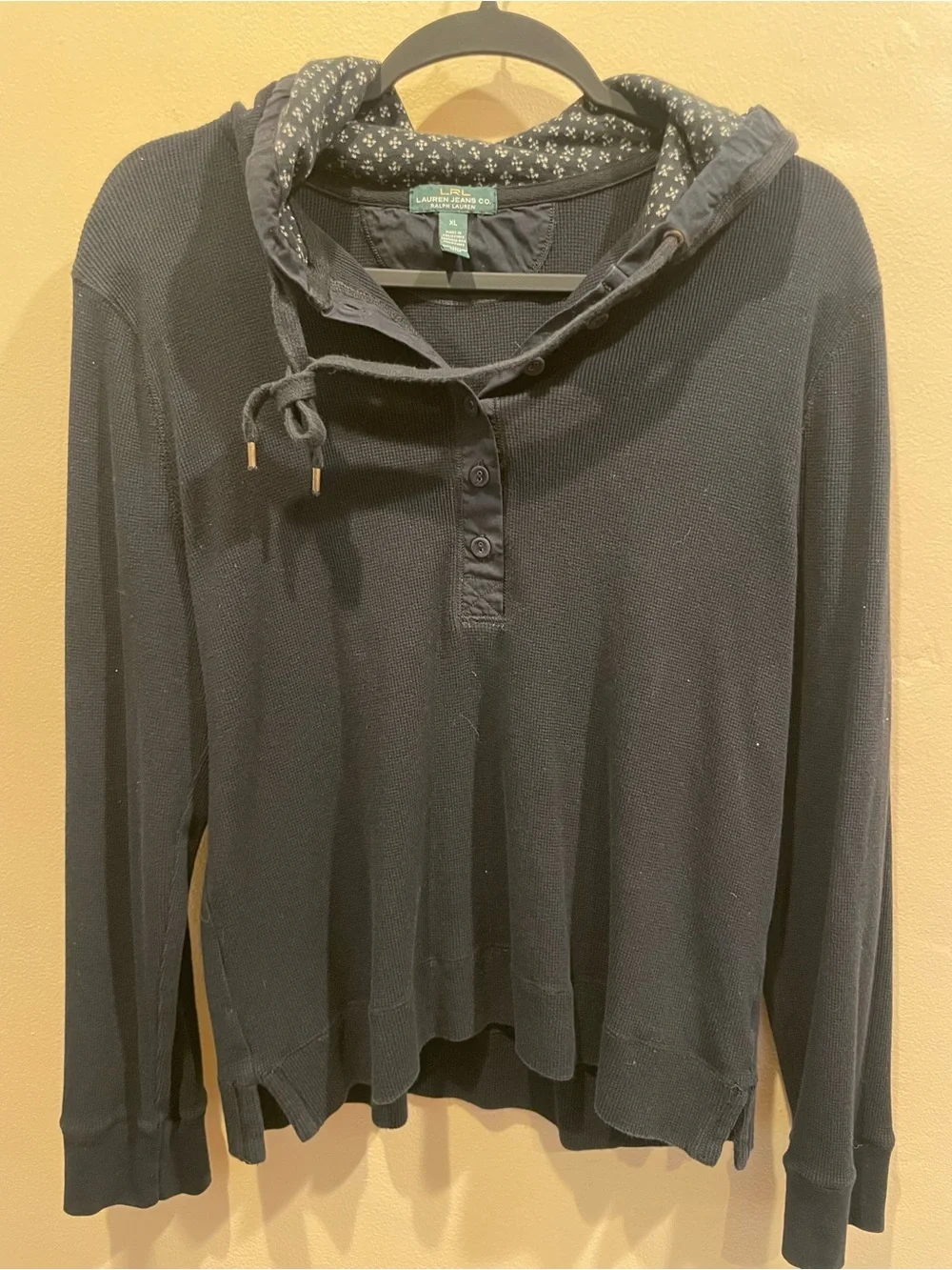 Ralph Lauren Lauren Jeans Co. Navy Blue Waffle Henley Hoodie